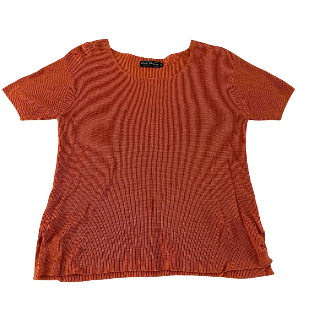 Salvatore Ferragmo Orange 100% Silk Knit Short Sleeve Sweater Top Sz XL